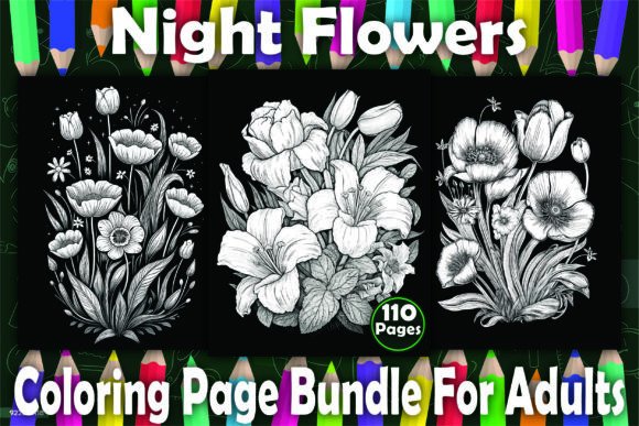 110 Night Flowers Coloring Book Pages