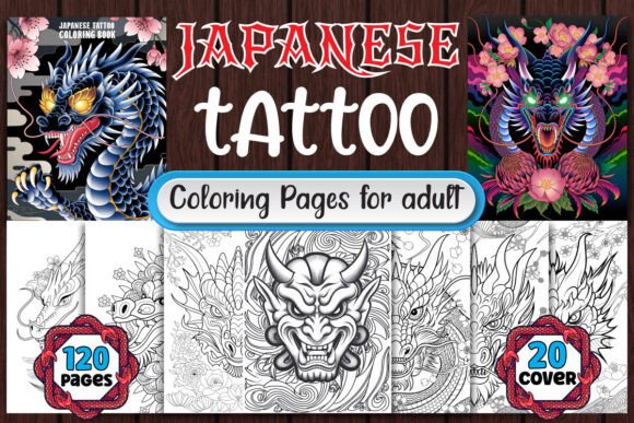 120 Japanese Tattoo Coloring Pages KDP