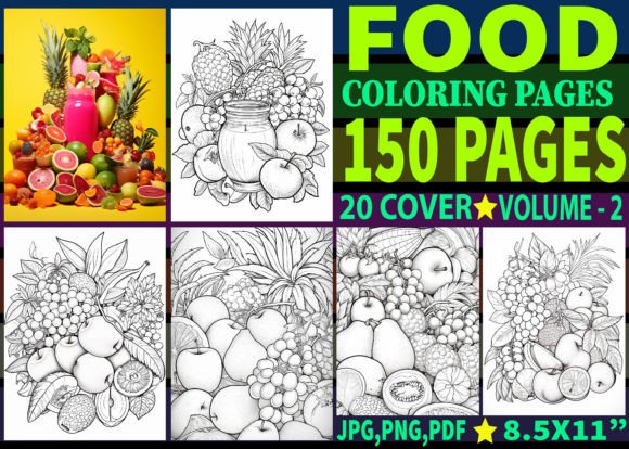 150 Foods Coloring Pages for Adults