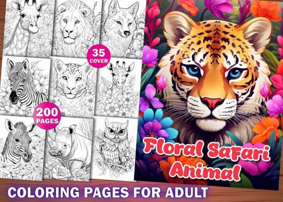 200 Floral Safari Animal Coloring Pages