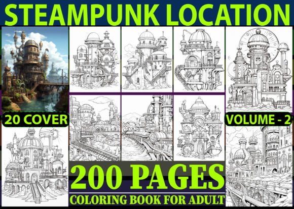 200 Steampunk Location Coloring Pages