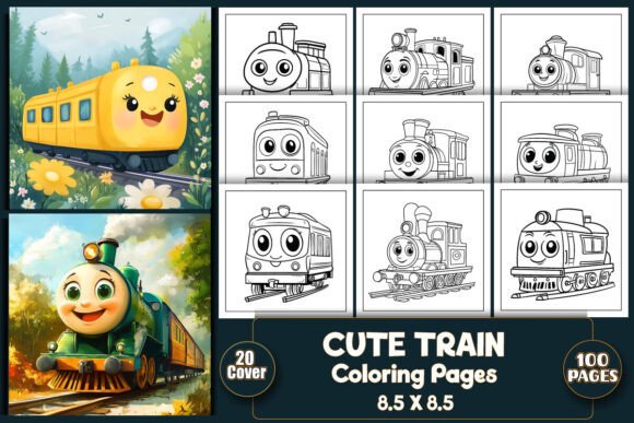 Cute Train Coloring Book Pages